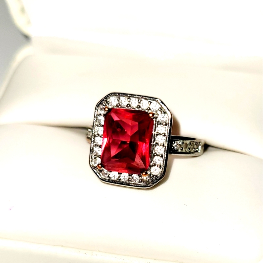 Lab created square Ruby ring. CLOSET CLOSEOUT!